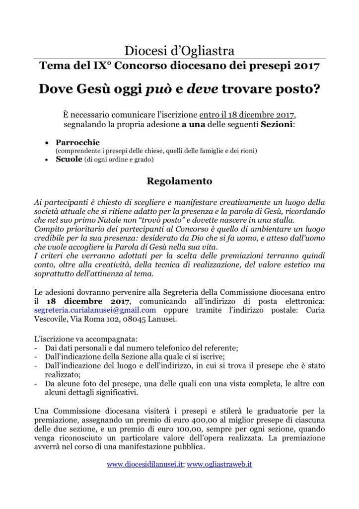 Bando concorso sul Presepe 2017